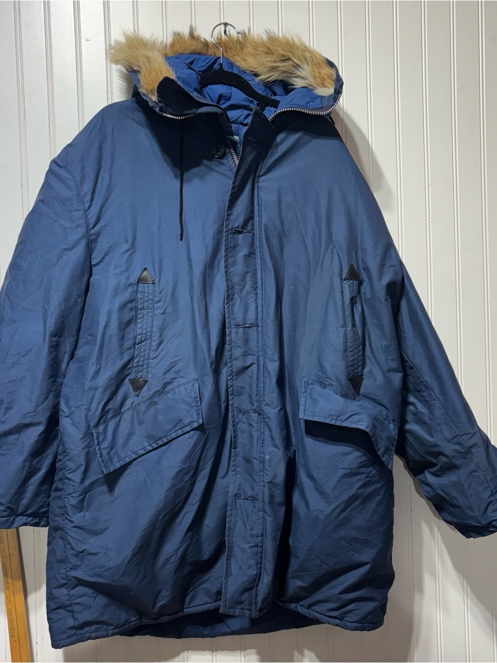Vintage Woods Arctic Down Parka XL Blue Hooded Faux Fur Winter Coat Made in Can
